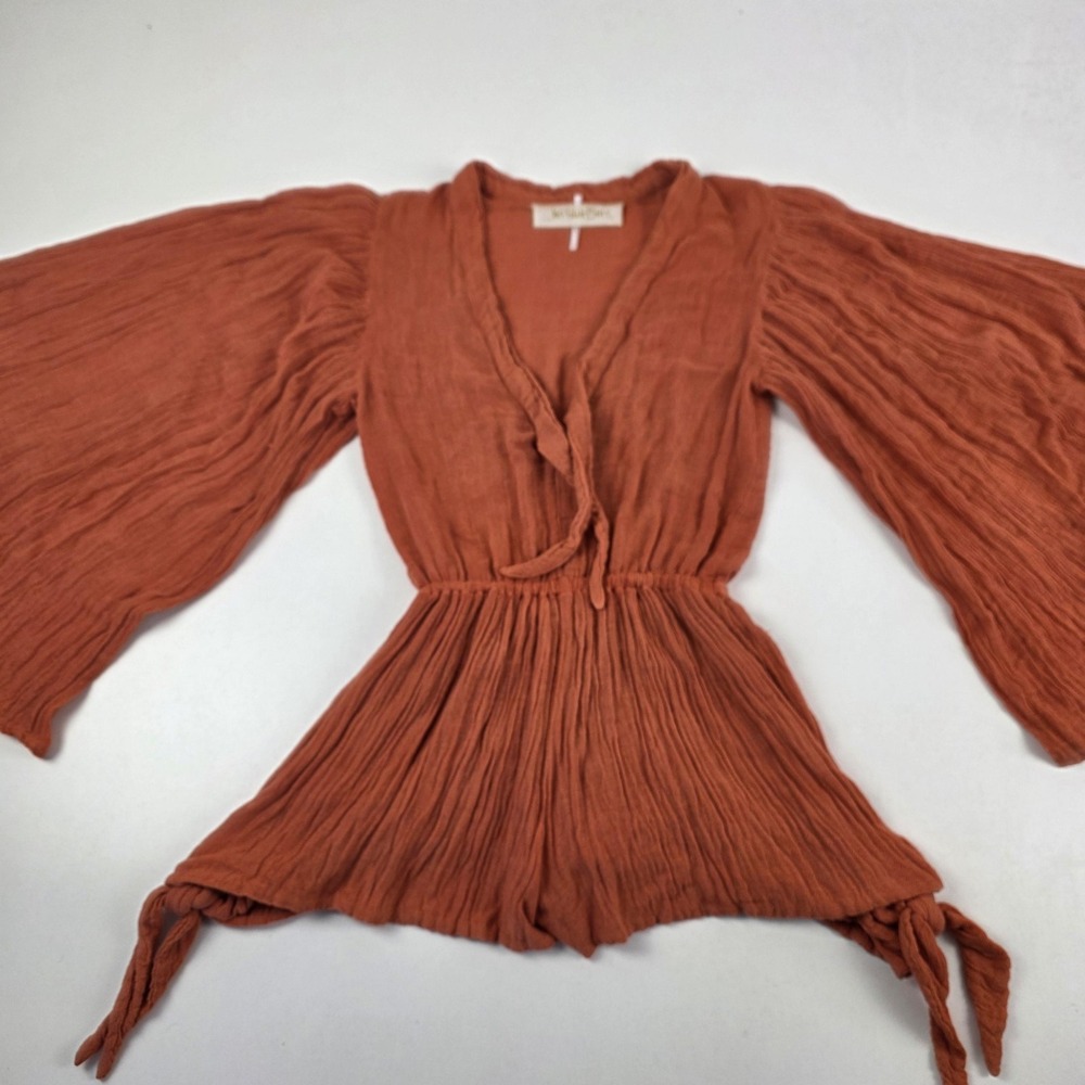 Jen's Pirate Booty Rust Orange Crinkled Jumpsuit Romper